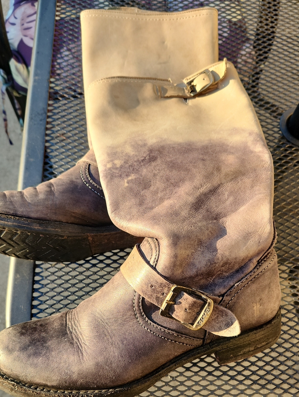 Frye Women's Mid-Calf Buckle Boots in Two-Tone Taupe